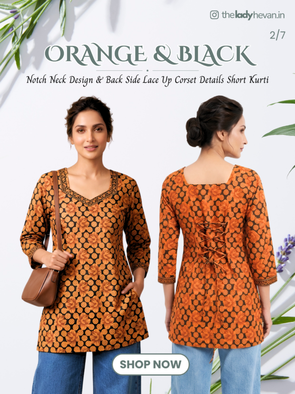 Notch Neck Design & Back Side Lace Up Corset Details Short Kurti
