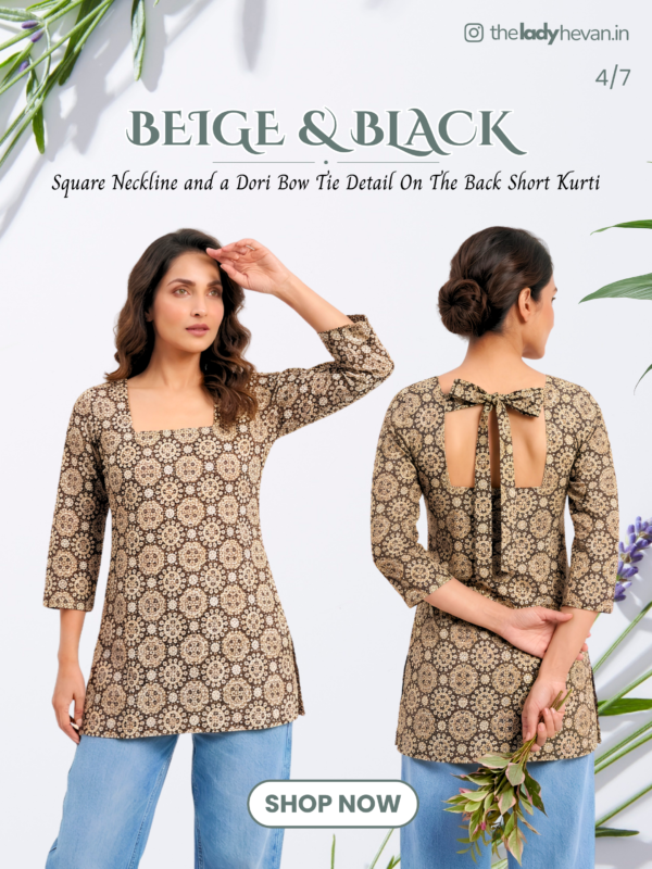 Square Neckline and a Dori Bow Tie Detail On The Back Short Kurti