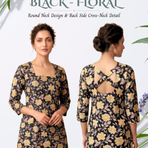 Floral Printed Cross - Back Round Neck Kurti