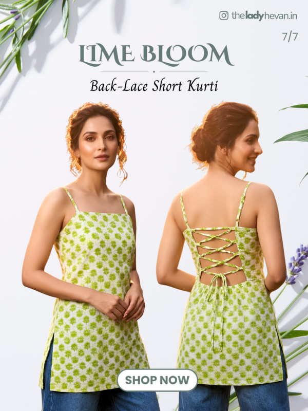 Lime Bloom Back-Lace Kurti